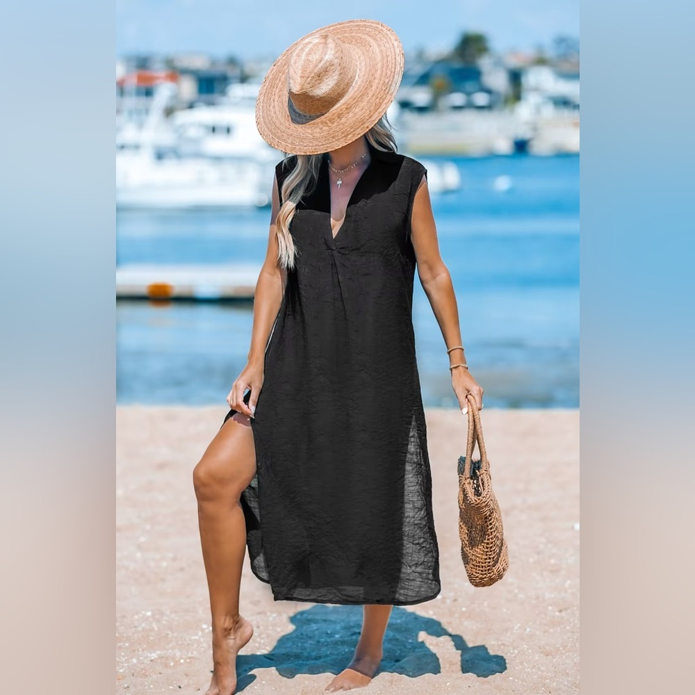 Cupshe Beach Cover Up MIDI Dress Black - size XL - NEW!